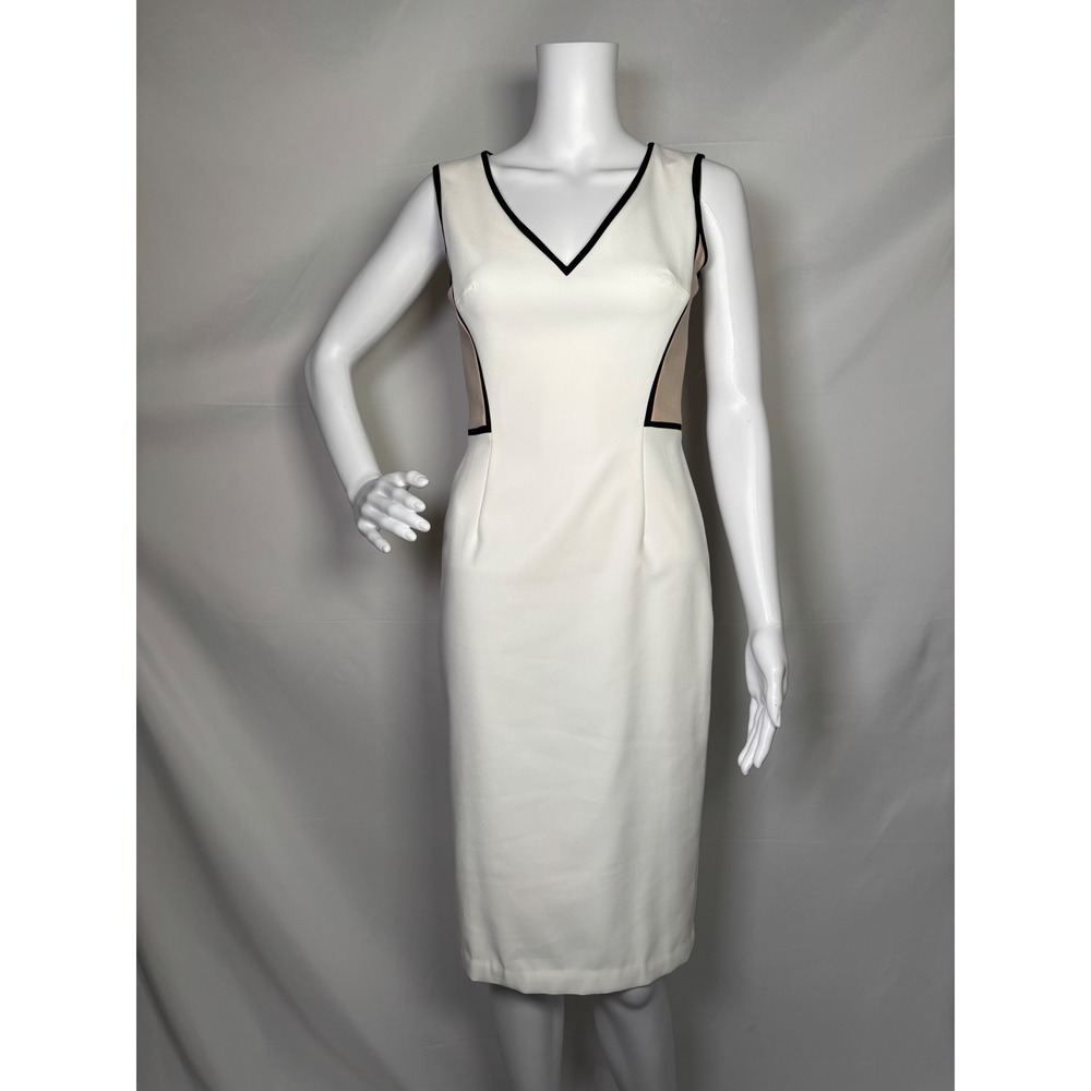 White House Black Market Colorblock Sheath Dress Ecru Tan Black SZ 00 570171431